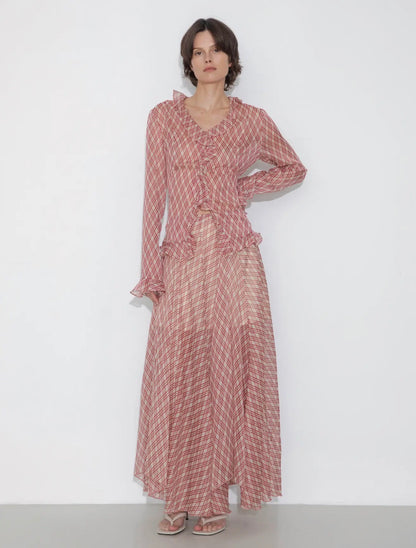 01 - Crimson Plaid Ruffle Blouse