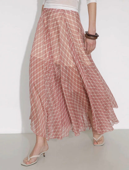 Crimson Plaid Flow Skirt
