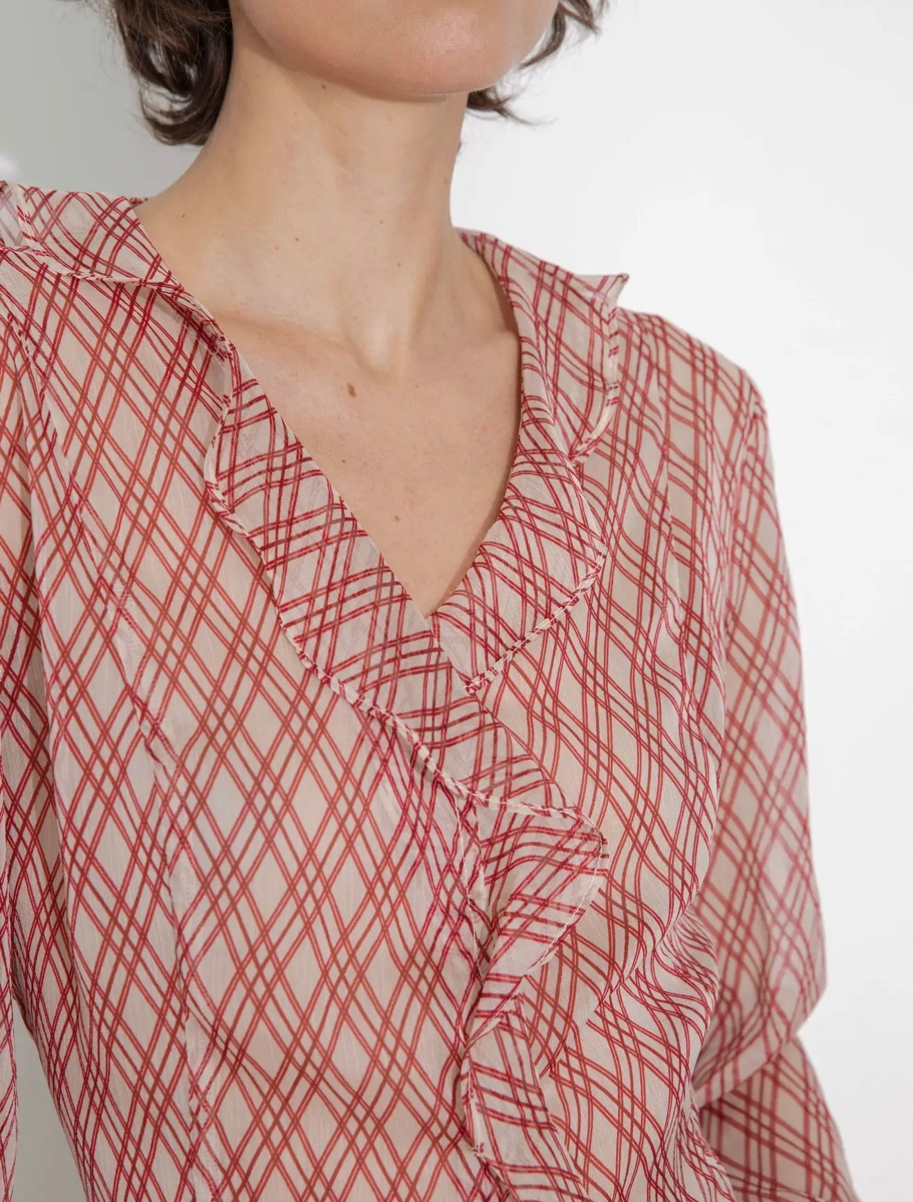 01 - Crimson Plaid Ruffle Blouse