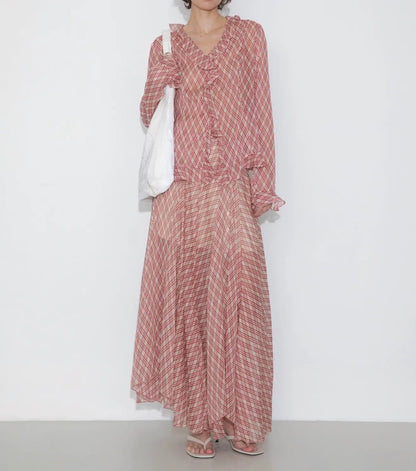 01 - Crimson Plaid Ruffle Blouse