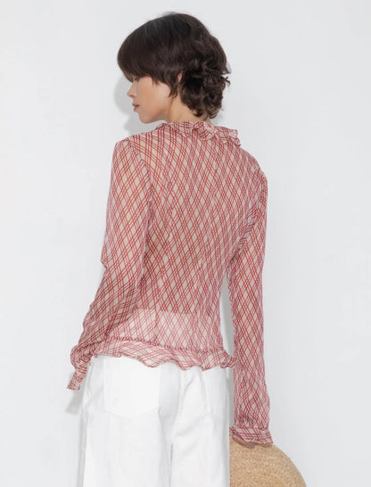 01 - Crimson Plaid Ruffle Blouse