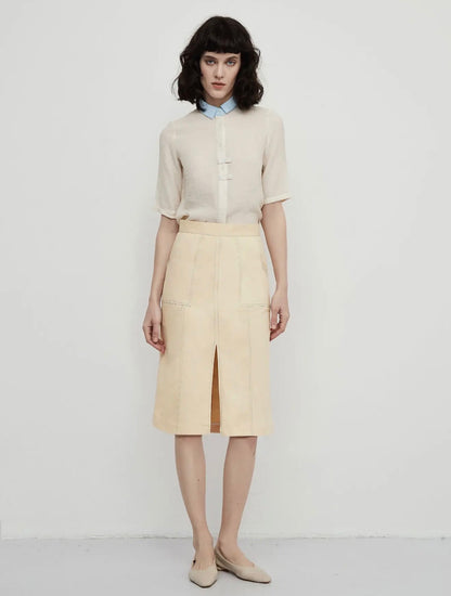 08 - Ivory Tailored Midi Skirt