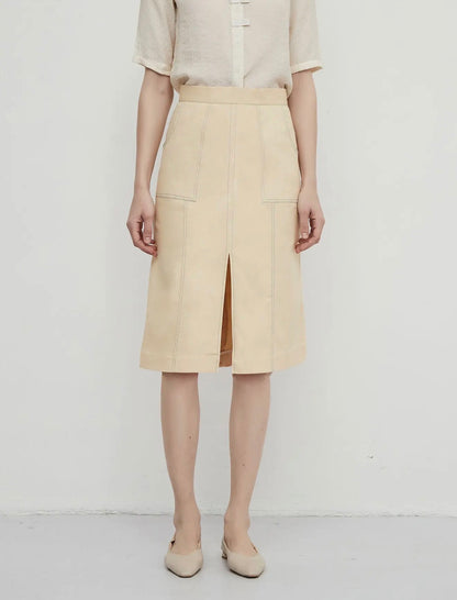 08 - Ivory Tailored Midi Skirt
