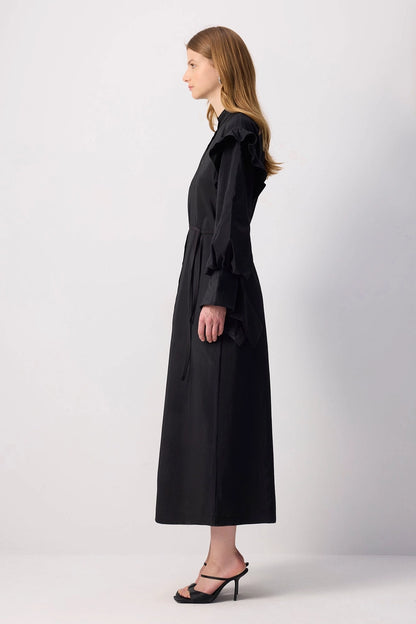 Ruffled Maxi Shirt Dress with Statements Sleeves