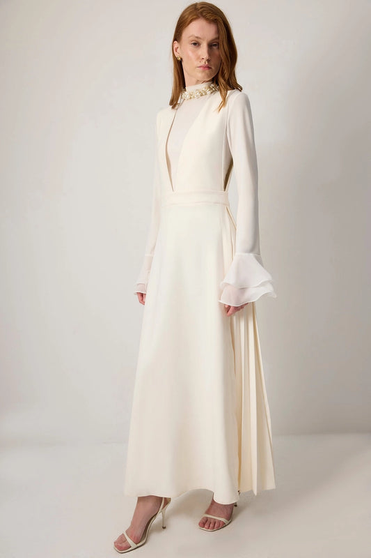 Sleeveless Pleated Side Crepe Maxi Dress